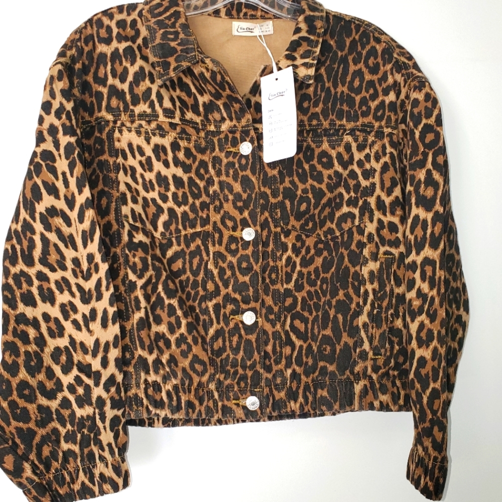 Elia-Cher NWT Leopard Jean Jacket